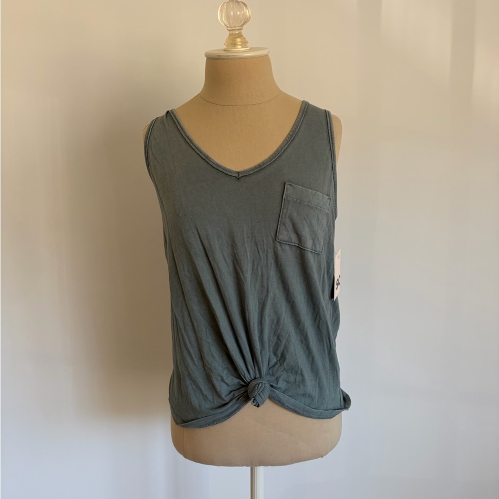 SO Front Knot V Neck Pocket Tank Top Blue S NWT